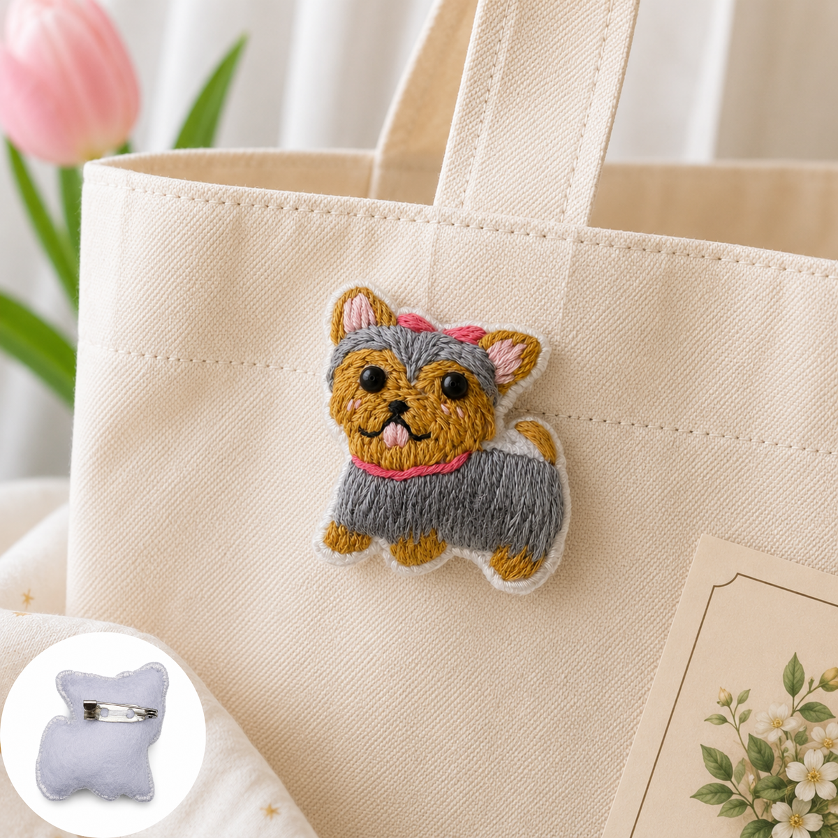 Handmade 3D Embroidered Dog Pin Badge for Bags, Hats & Clothing
