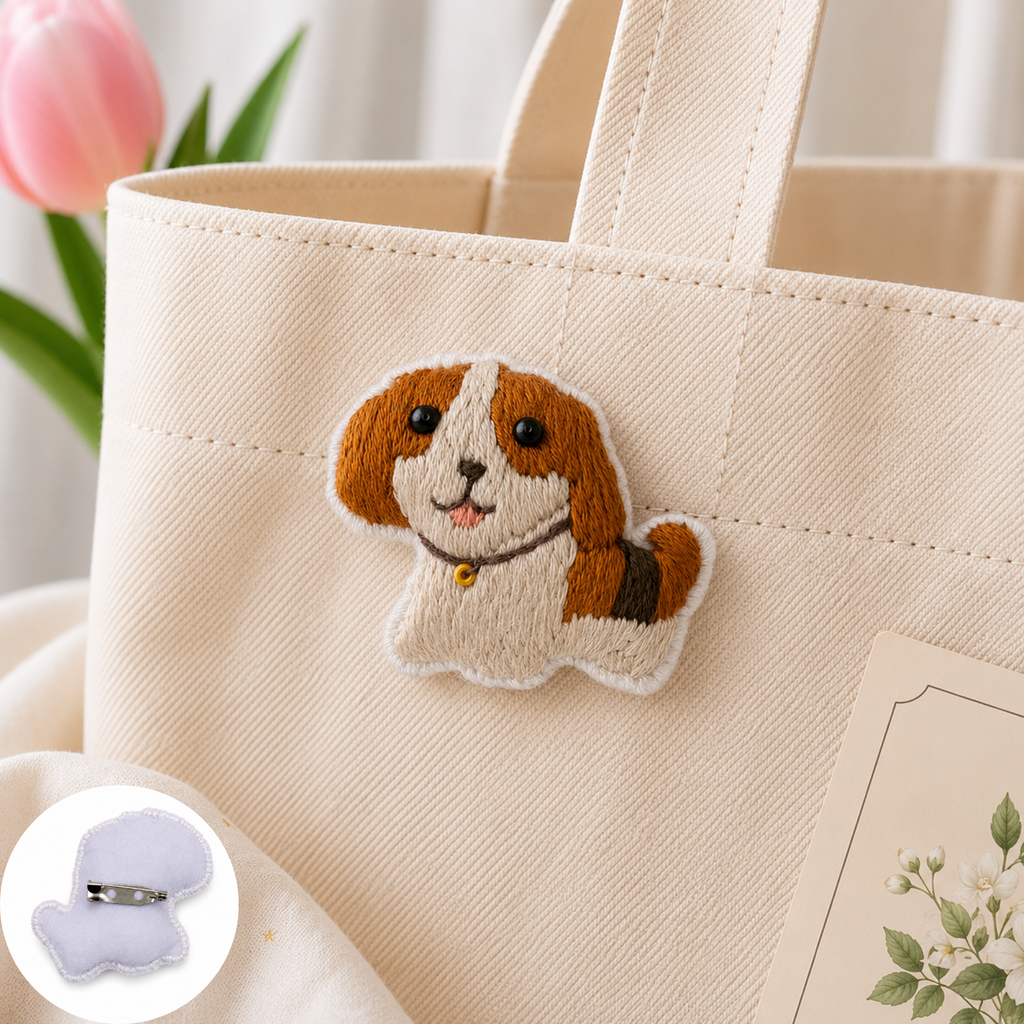 Handmade 3D Embroidered Dog Pin Badge for Bags, Hats & Clothing